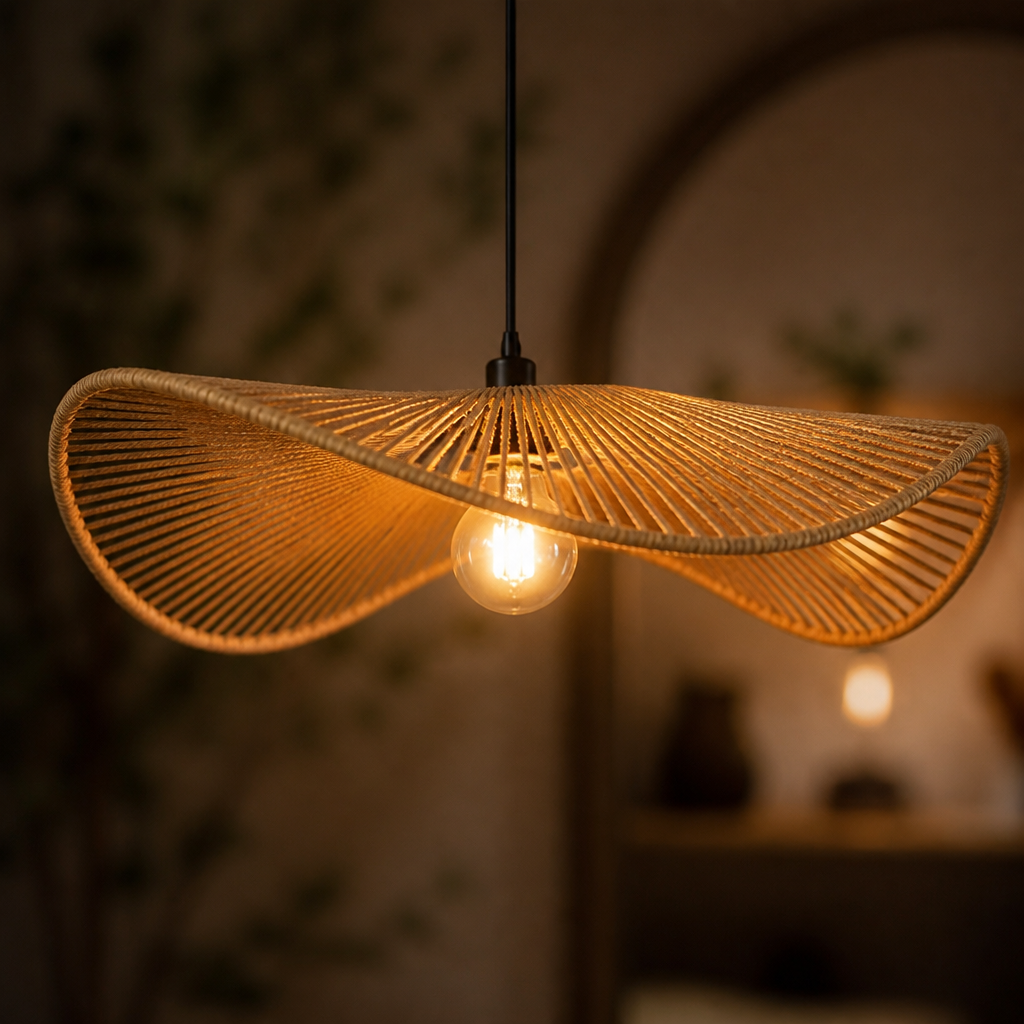 Boho Handwoven Rattan Pendant Light