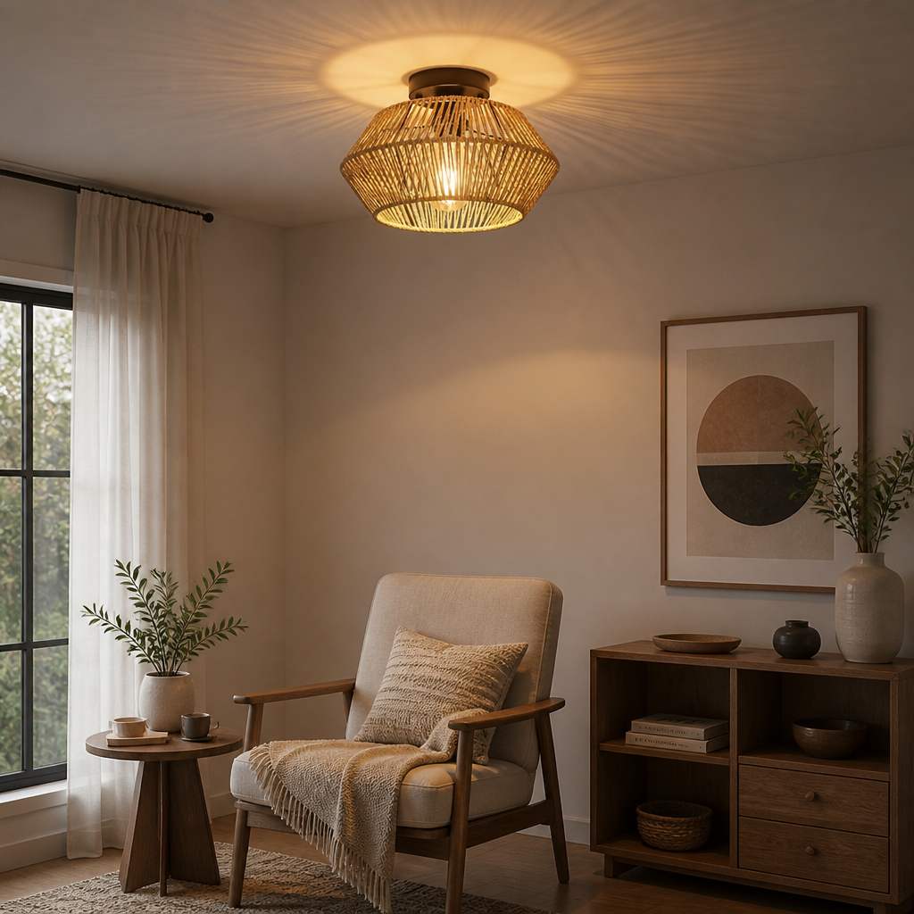Boho Handwoven Rattan Pendant Light