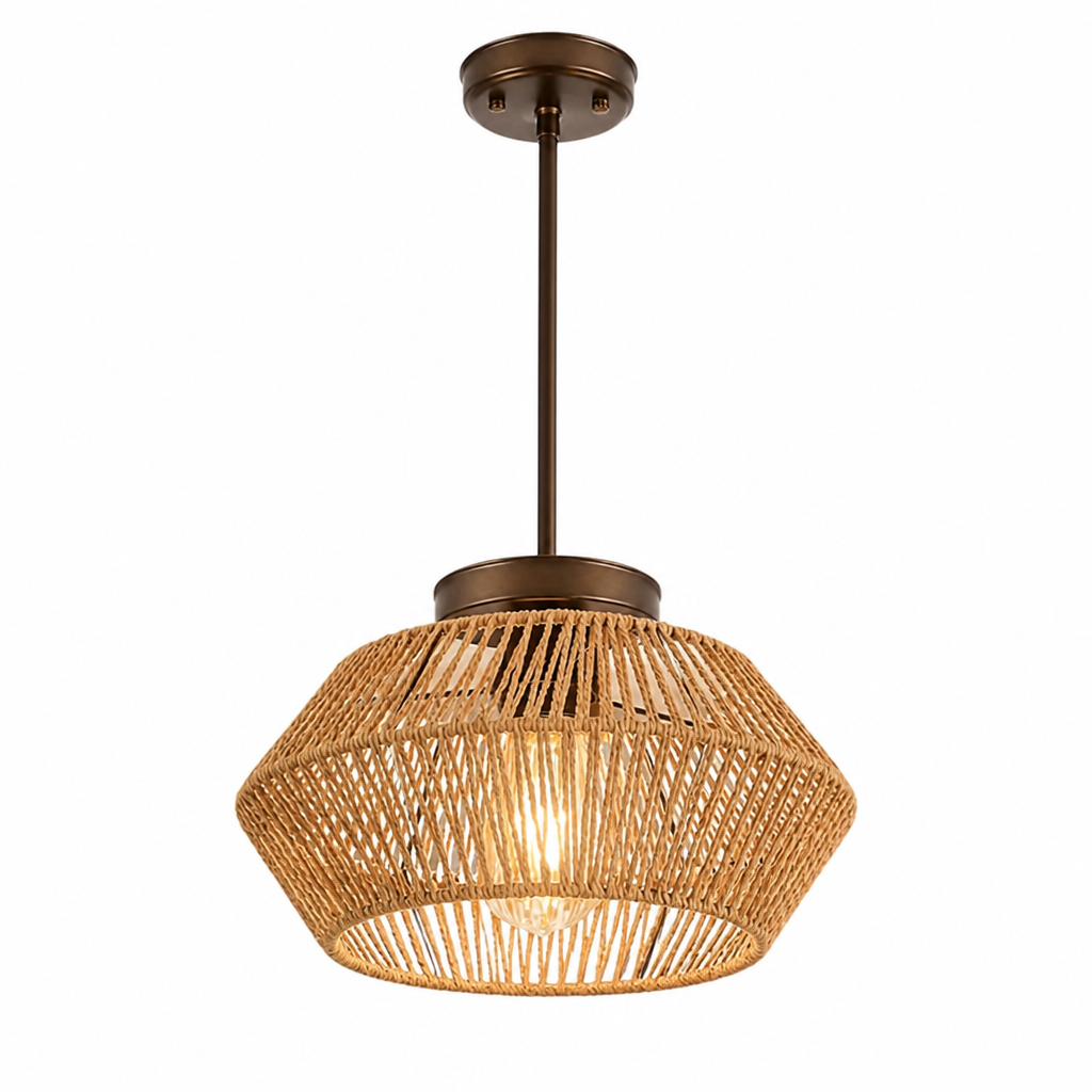 Boho Handwoven Rattan Pendant Light