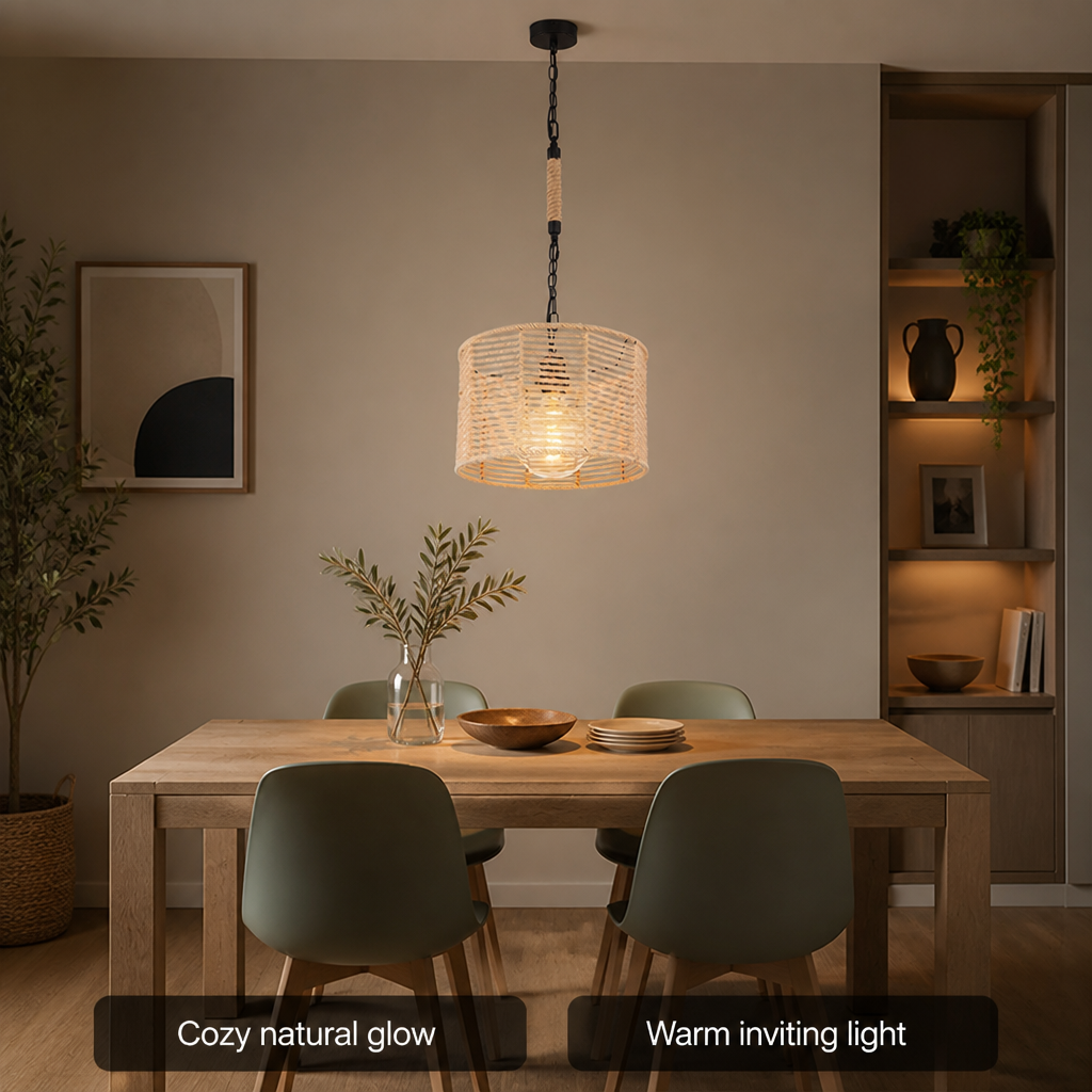 Boho Jute Rope Black Chain Pendant Light