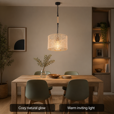 Boho Jute Rope Black Chain Pendant Light