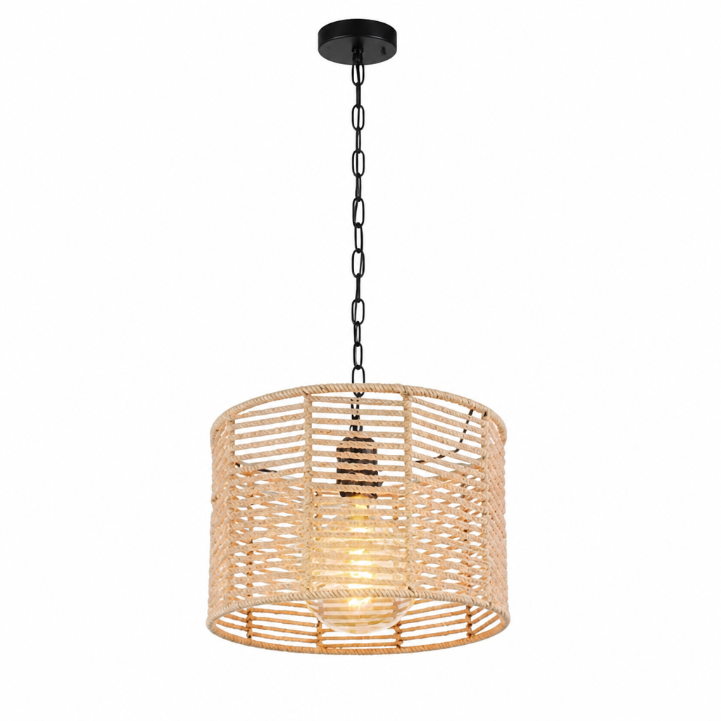 Boho Jute Rope Black Chain Pendant Light
