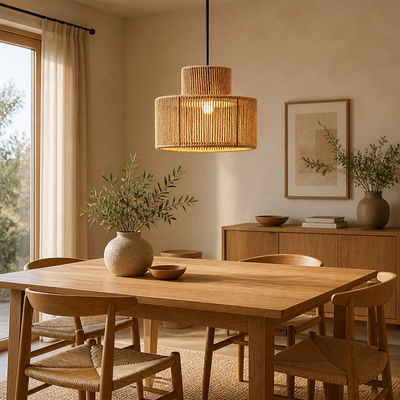 Boho Natural Rattan Double Cylinder Pendant Light