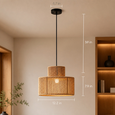Boho Natural Rattan Double Cylinder Pendant Light