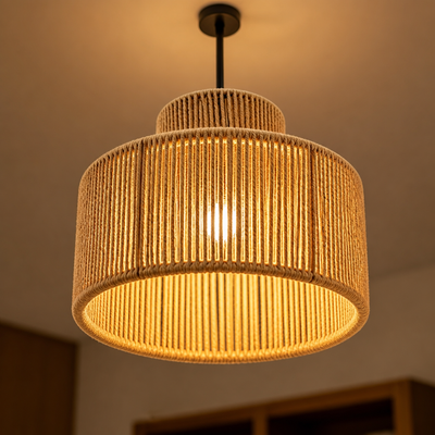 Boho Natural Rattan Double Cylinder Pendant Light