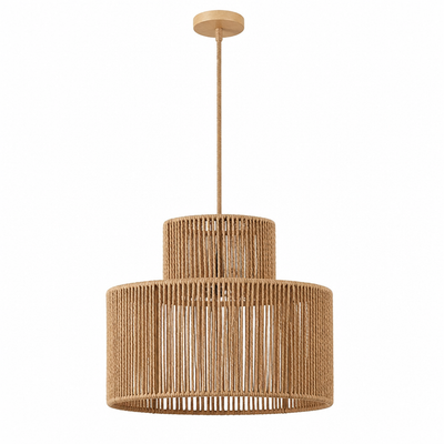 Boho Natural Rattan Double Cylinder Pendant Light