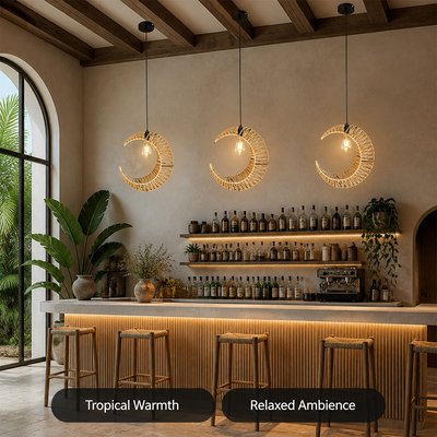 Boho Rattan Crescent Pendant Light