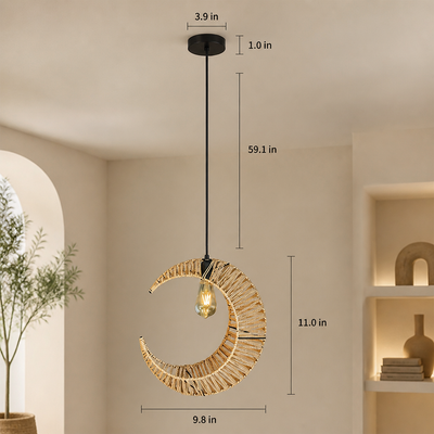 Boho Rattan Crescent Pendant Light