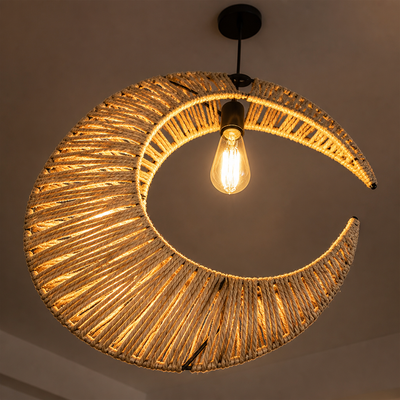 Boho Rattan Crescent Pendant Light