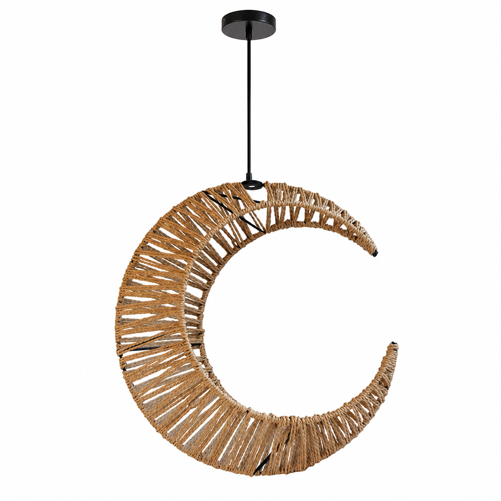 Boho Rattan Crescent Pendant Light