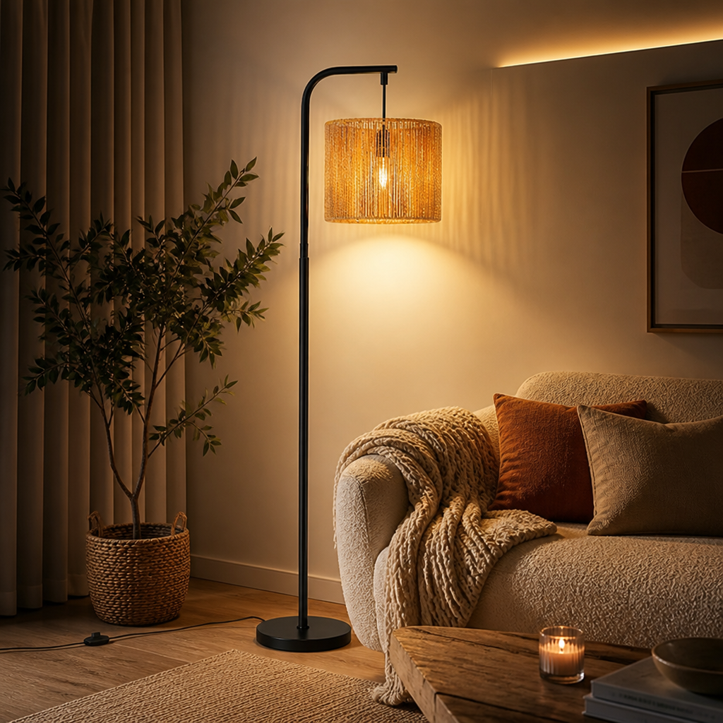 Boho Rattan Floor Lamp