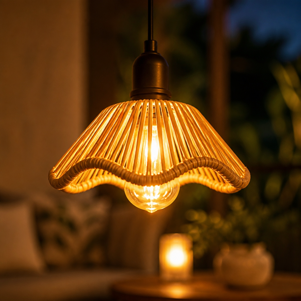 Boho Rattan LED Flower Shade Pendant Light