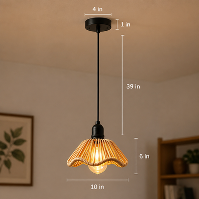 Boho Rattan LED Flower Shade Pendant Light