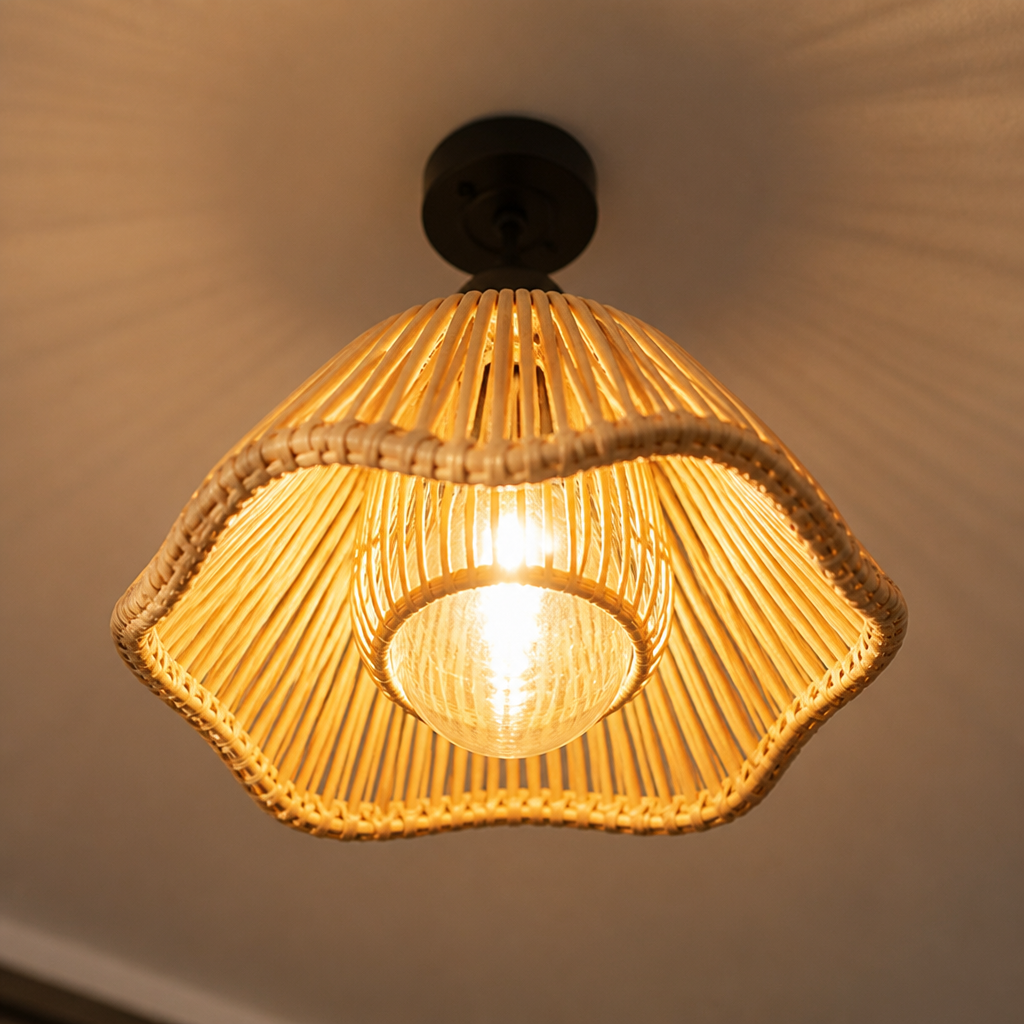 Boho Rattan LED Flower Shade Pendant Light