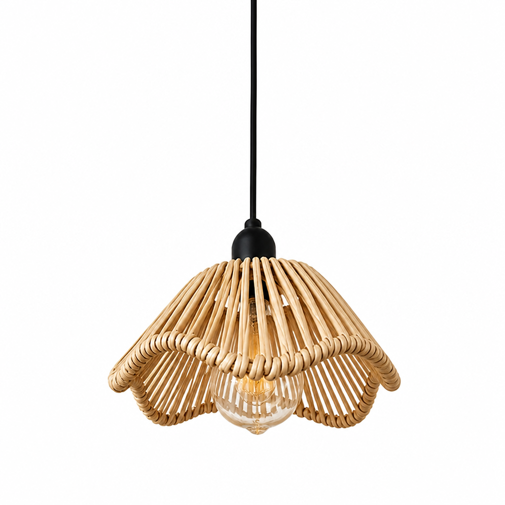 Boho Rattan LED Flower Shade Pendant Light