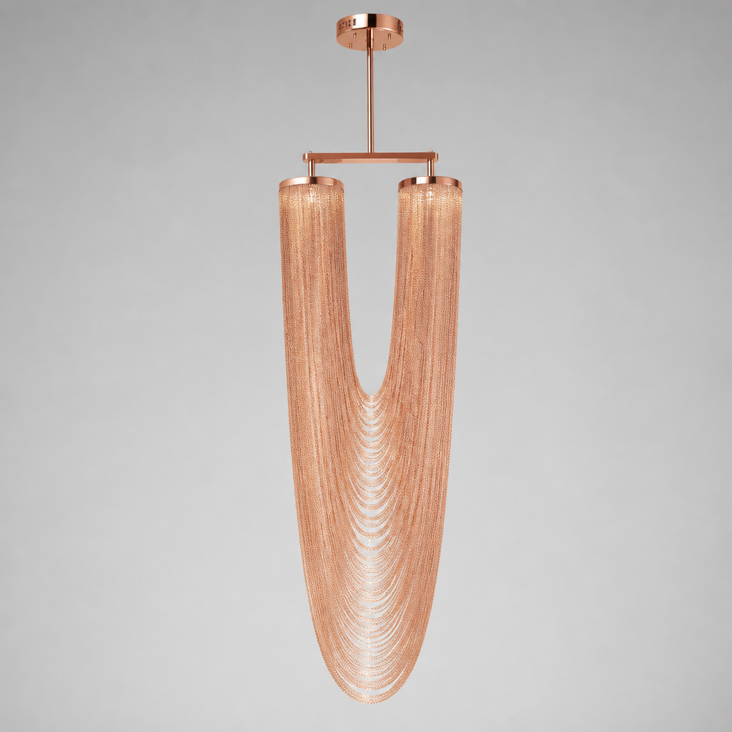 Boho Rose Gold LED Tassel Chandelier