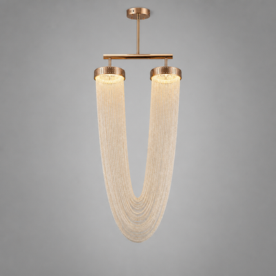 Boho Rose Gold LED Tassel Chandelier