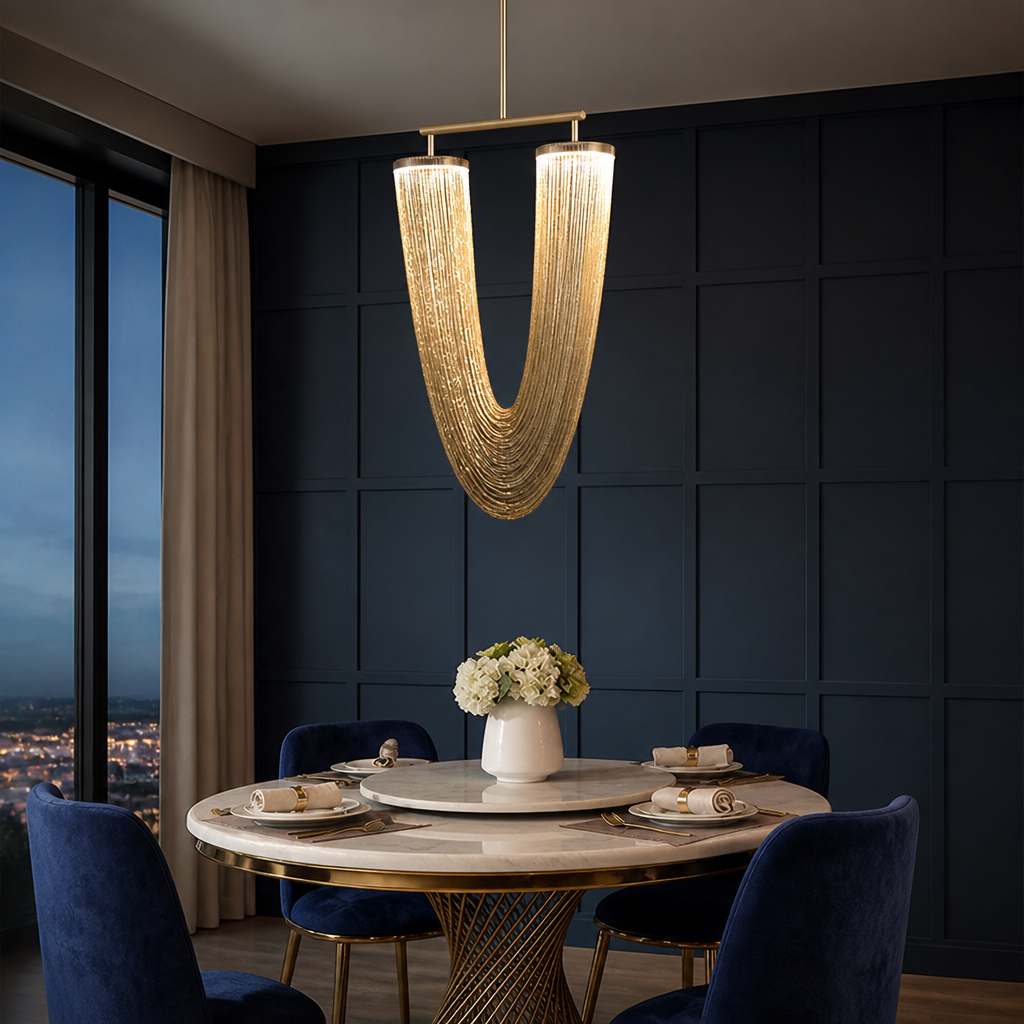 Boho Rose Gold LED Tassel Chandelier