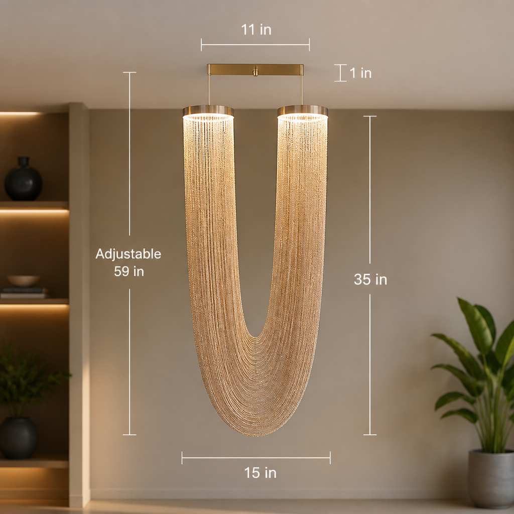 Boho Rose Gold LED Tassel Chandelier