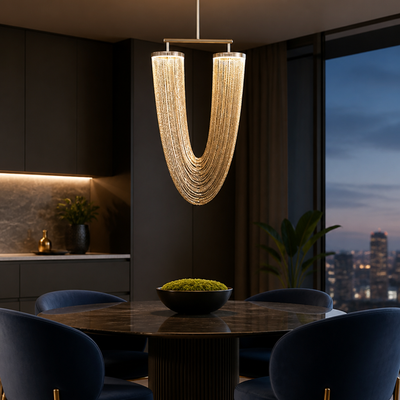 Boho Rose Gold LED Tassel Chandelier
