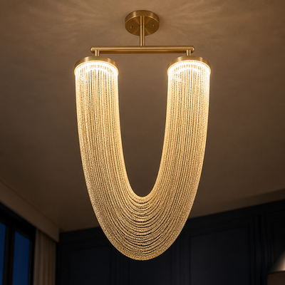 Boho Rose Gold LED Tassel Chandelier