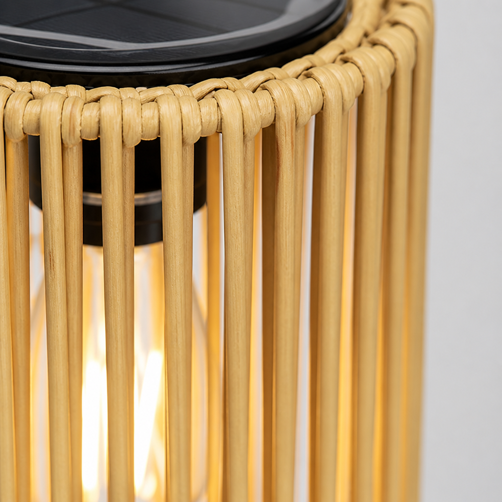 Boho Solar Wicker Tripod Floor Lamp