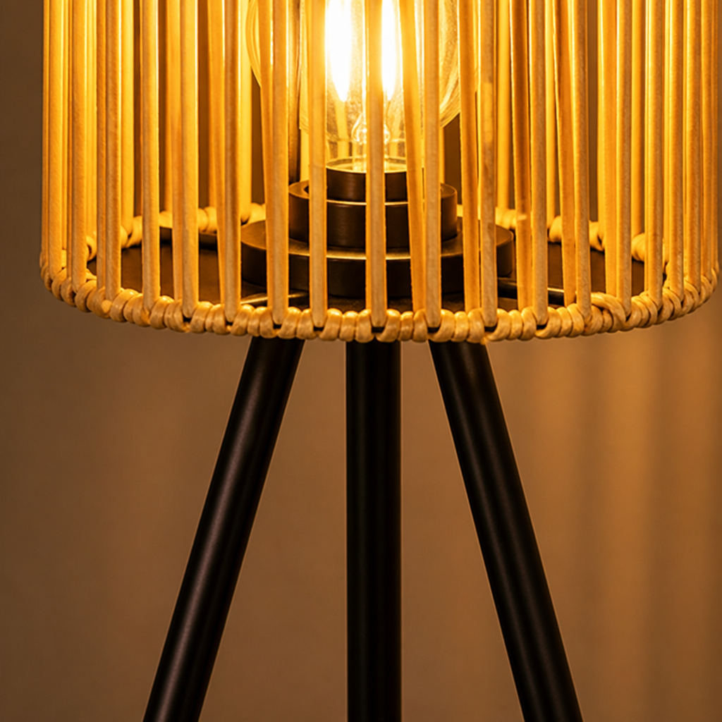 Boho Solar Wicker Tripod Floor Lamp