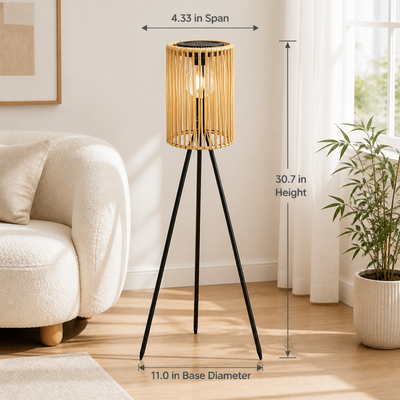 Boho Solar Wicker Tripod Floor Lamp