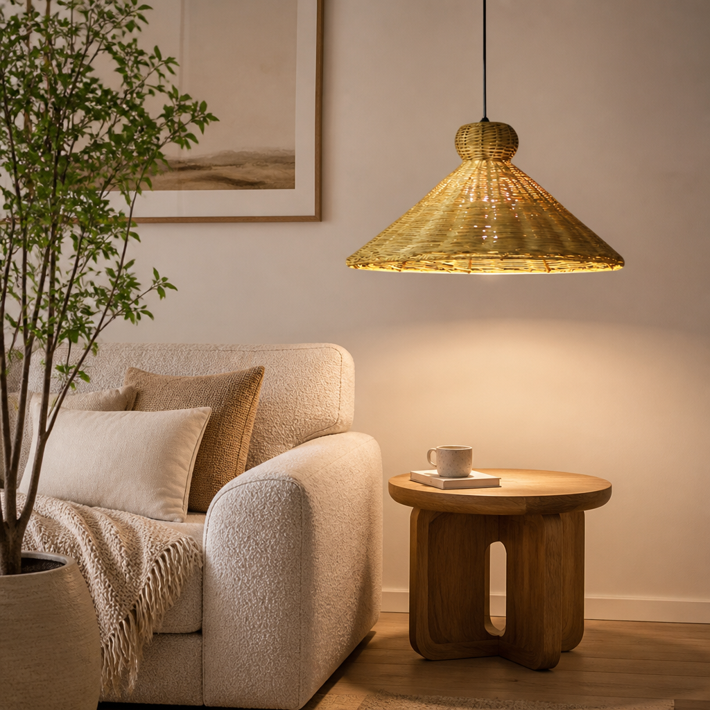 Boho White Rattan Convertible Chandelier