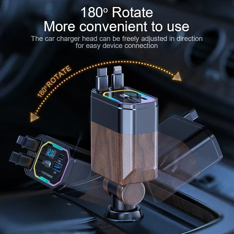 Car Charger Retractable USB-C Cable 120W