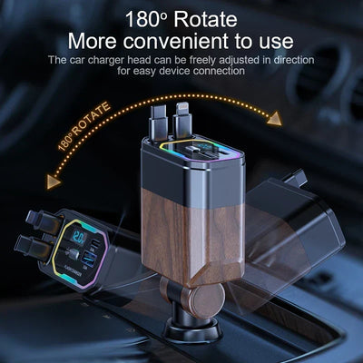 Car Charger Retractable USB-C & Multi-Connector 120W