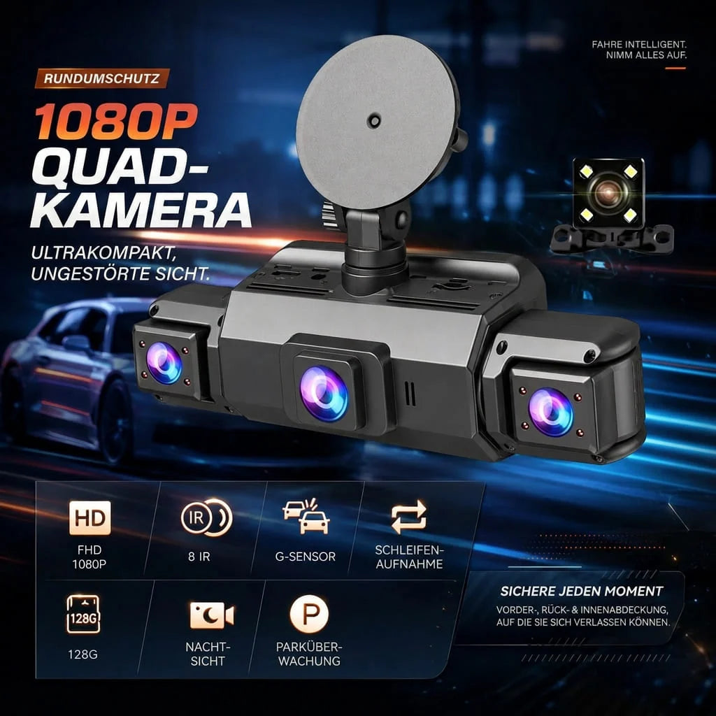 Car Dash Camera 4-Channel 360° View & Night Vision