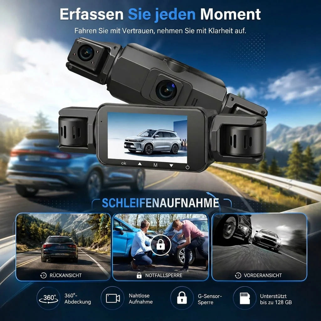 Car Dash Camera 4-Channel 360° View & Night Vision