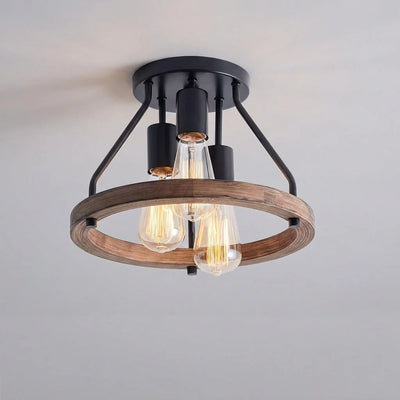 Ceiling Lamp Wood Ring Adjustable Metal Arms Low-Profile