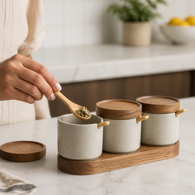Ceramic Storage Jars Airtight Bamboo Lids