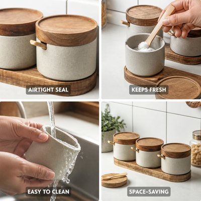 Ceramic Storage Jars Airtight Bamboo Lids