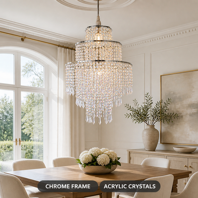 Chrome 3-Tier Beaded Pendant Light