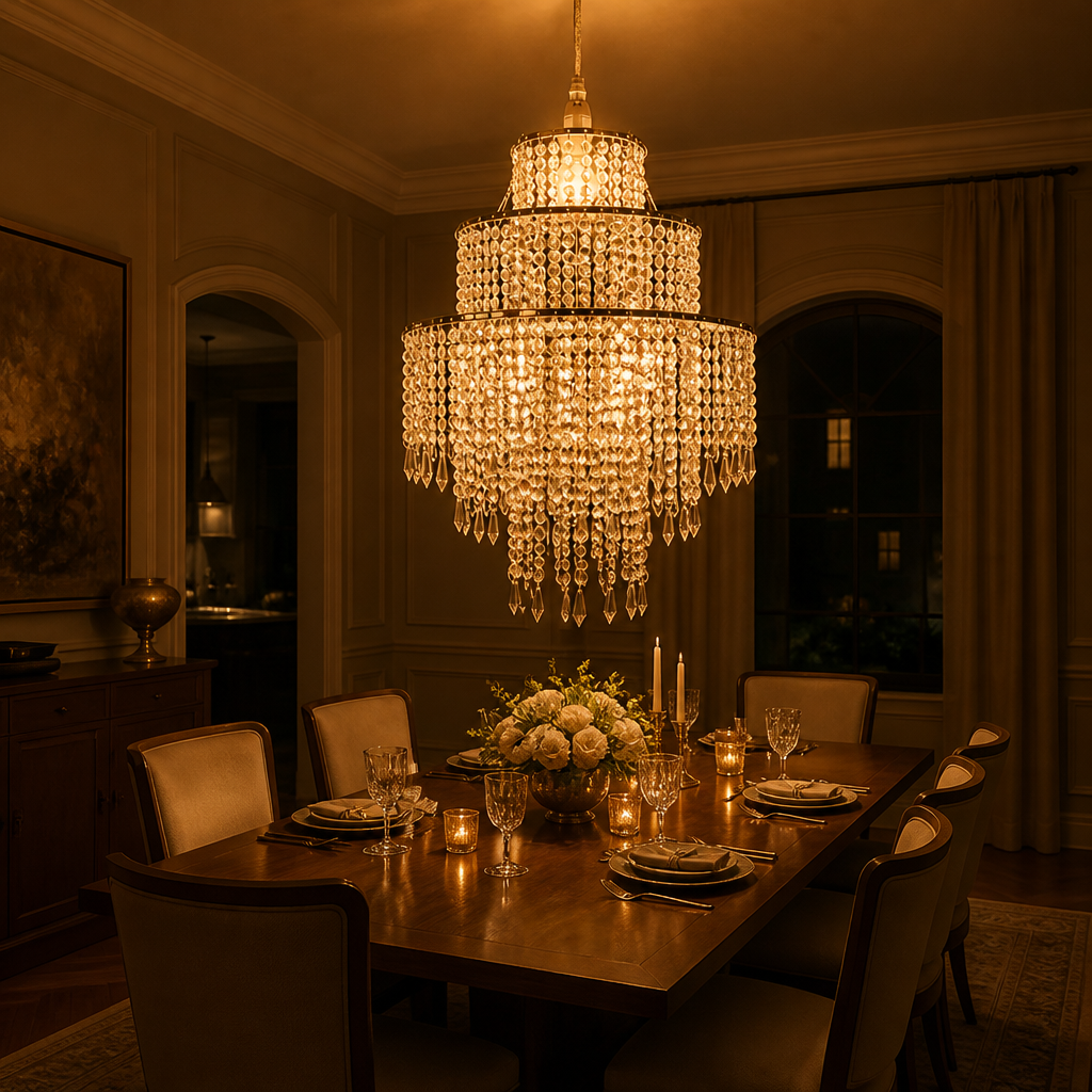 Chrome 3-Tier Beaded Pendant Light