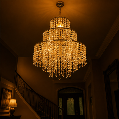 Chrome 3-Tier Beaded Pendant Light