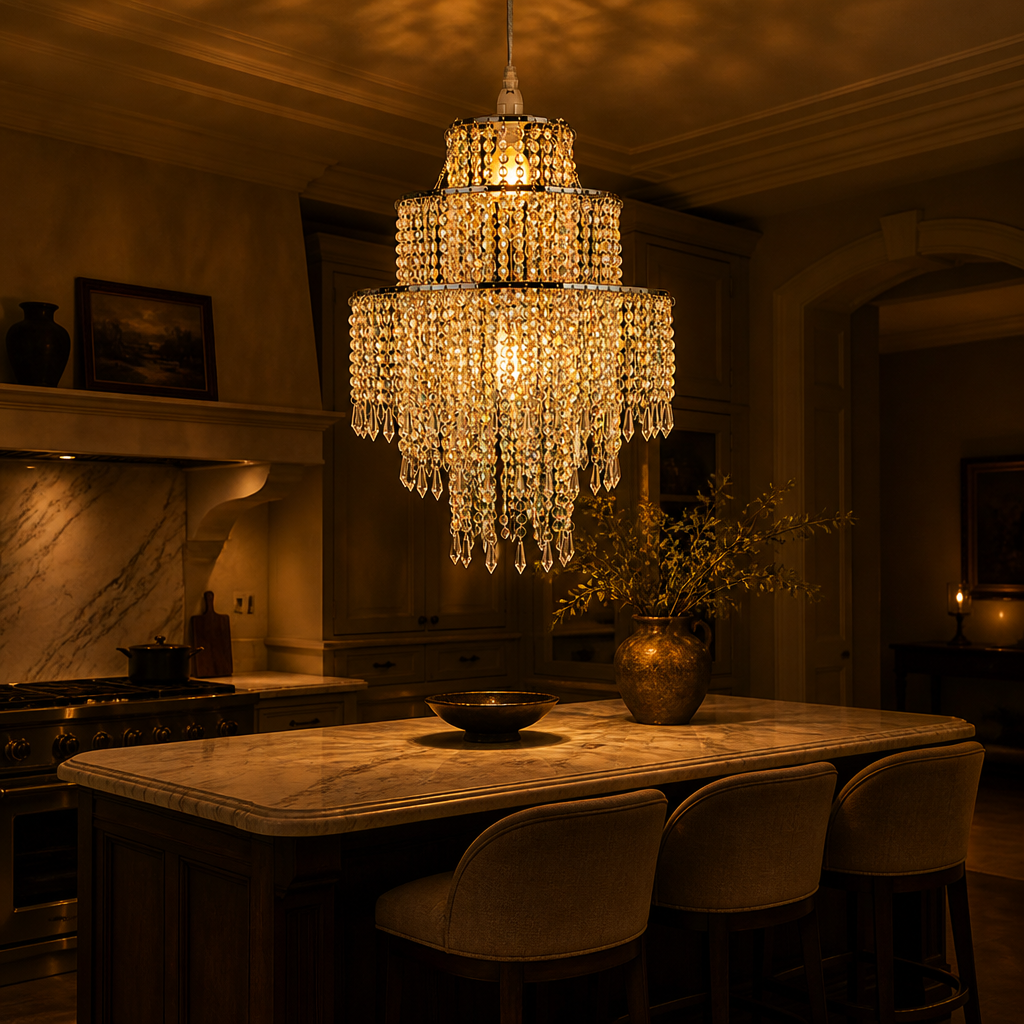 Chrome 3-Tier Beaded Pendant Light