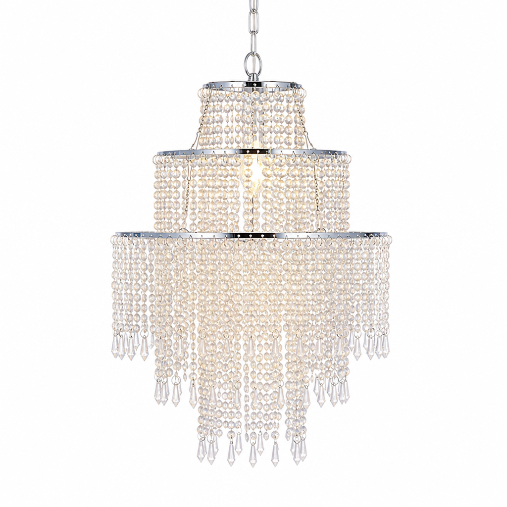 Chrome 3-Tier Beaded Pendant Light