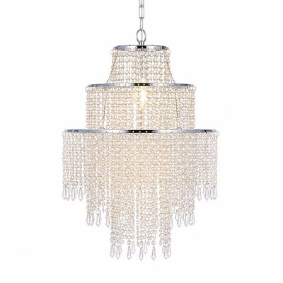 Chrome 3-Tier Beaded Pendant Light