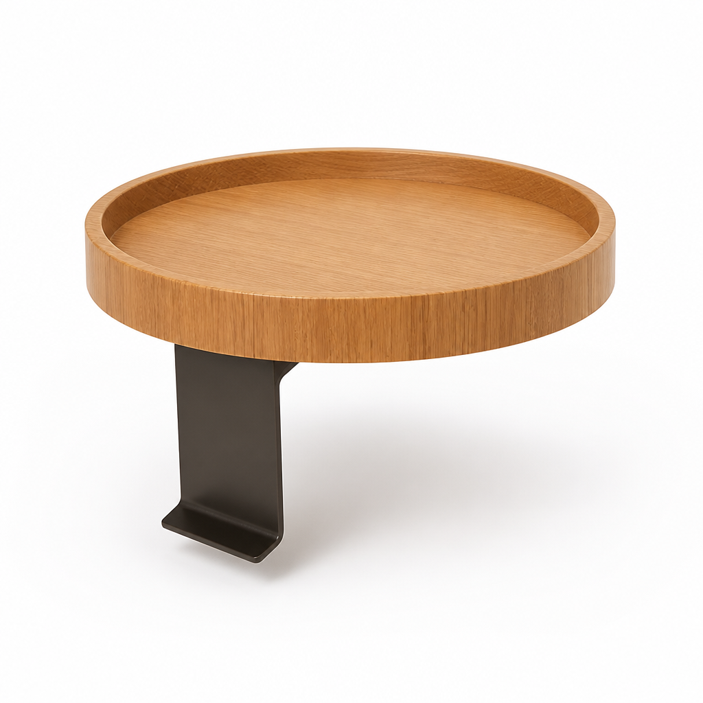Clip-On Sofa Table Round Wood Top Tool-Free Clamp