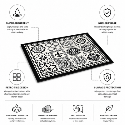 Coffee Mat Retro Tile Absorbent Non-Slip Rubber Backing