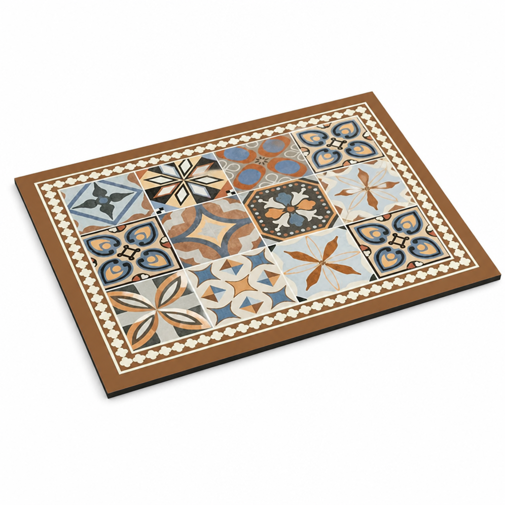 Coffee Mat Retro Tile Absorbent Non-Slip Rubber Backing