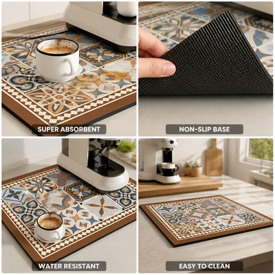 Coffee Mat Super Absorbent Non-Slip Retro Tile