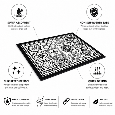 Coffee Mat Super Absorbent Non-Slip Retro Tile