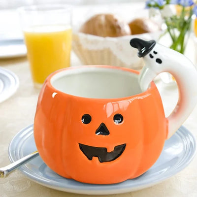 Coffee Mug Pumpkin-Shaped Ceramic Ghost Handle