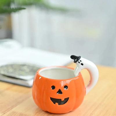 Coffee Mug Pumpkin-Shaped Ceramic Ghost Handle