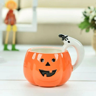 Coffee Mug Pumpkin-Shaped Ceramic Ghost Handle